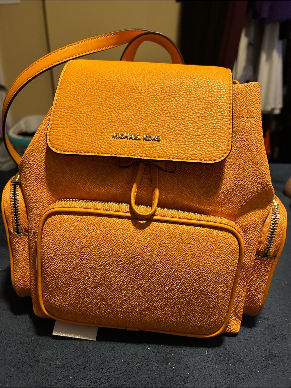 Michael Kors Bright Orange Signature Drawstring Backpack - Picture 3 of 3